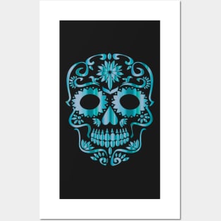 BLUE DAY OF THE DEAD SUGAR SKULL HEAD SKELETON Posters and Art